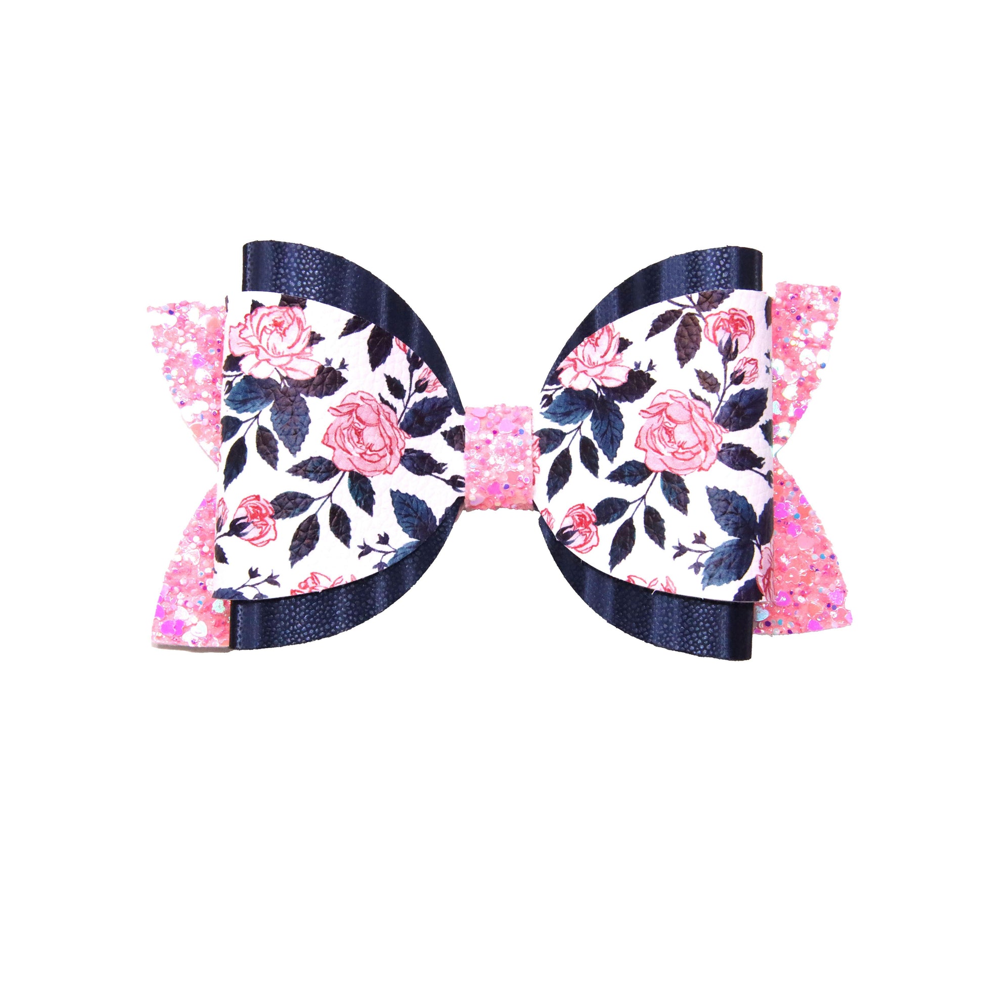 Pink & Navy Floral Dressed-up Diva Bow 5"