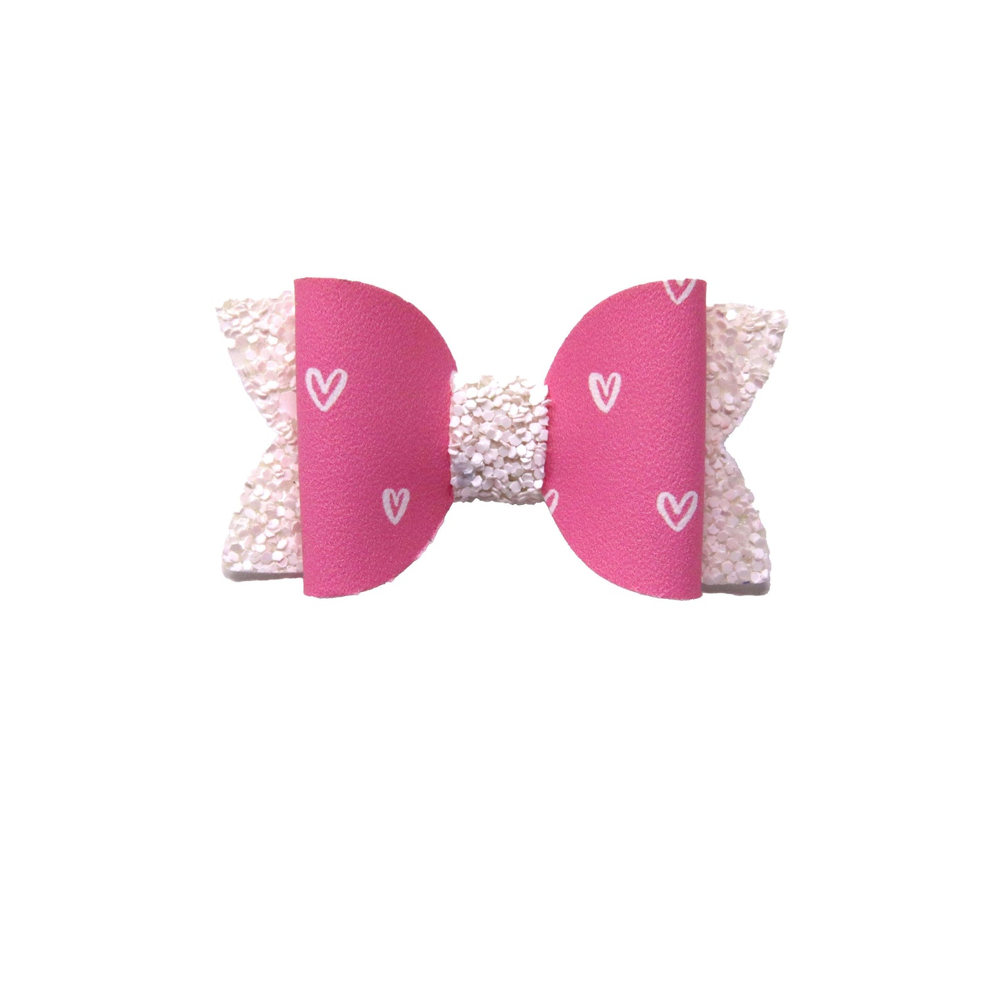 White Hearts on Pink Diva Bow 2" (pair)