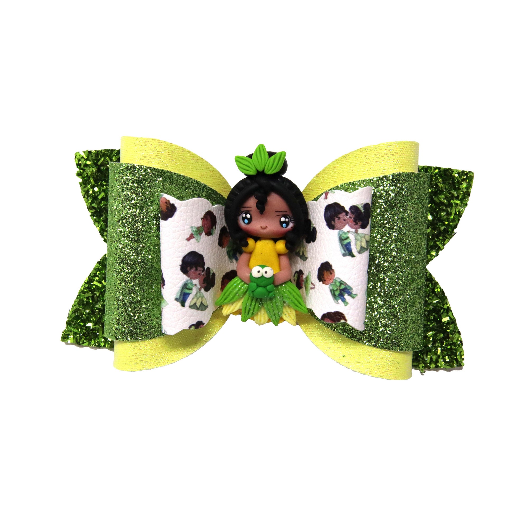 5 inch Frog Princess Kiss Double Dressed-up Diva Bow with Frog Princess Clay