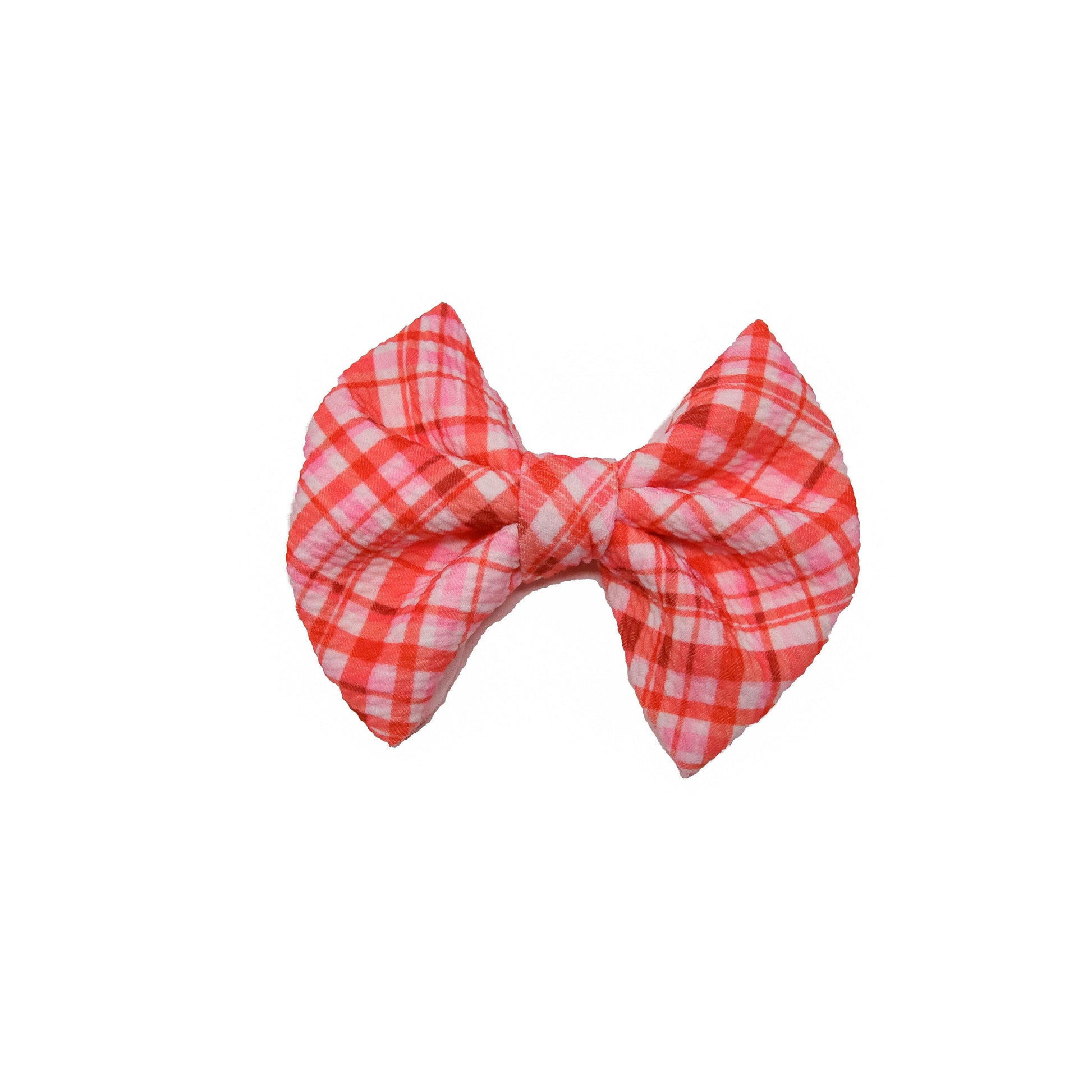 Valentines Plaid Fabric Bow 5"