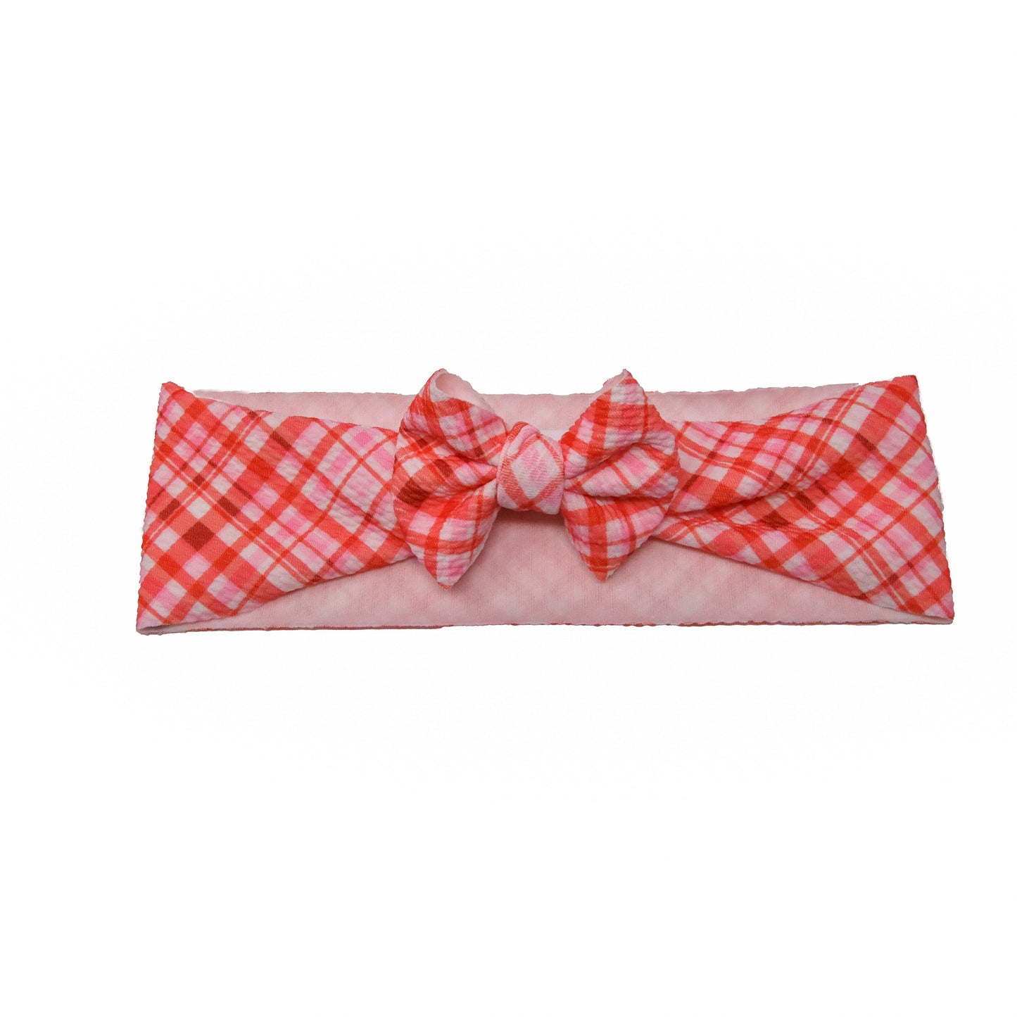 Valentines Plaid Fabric Bow Headwrap 3"