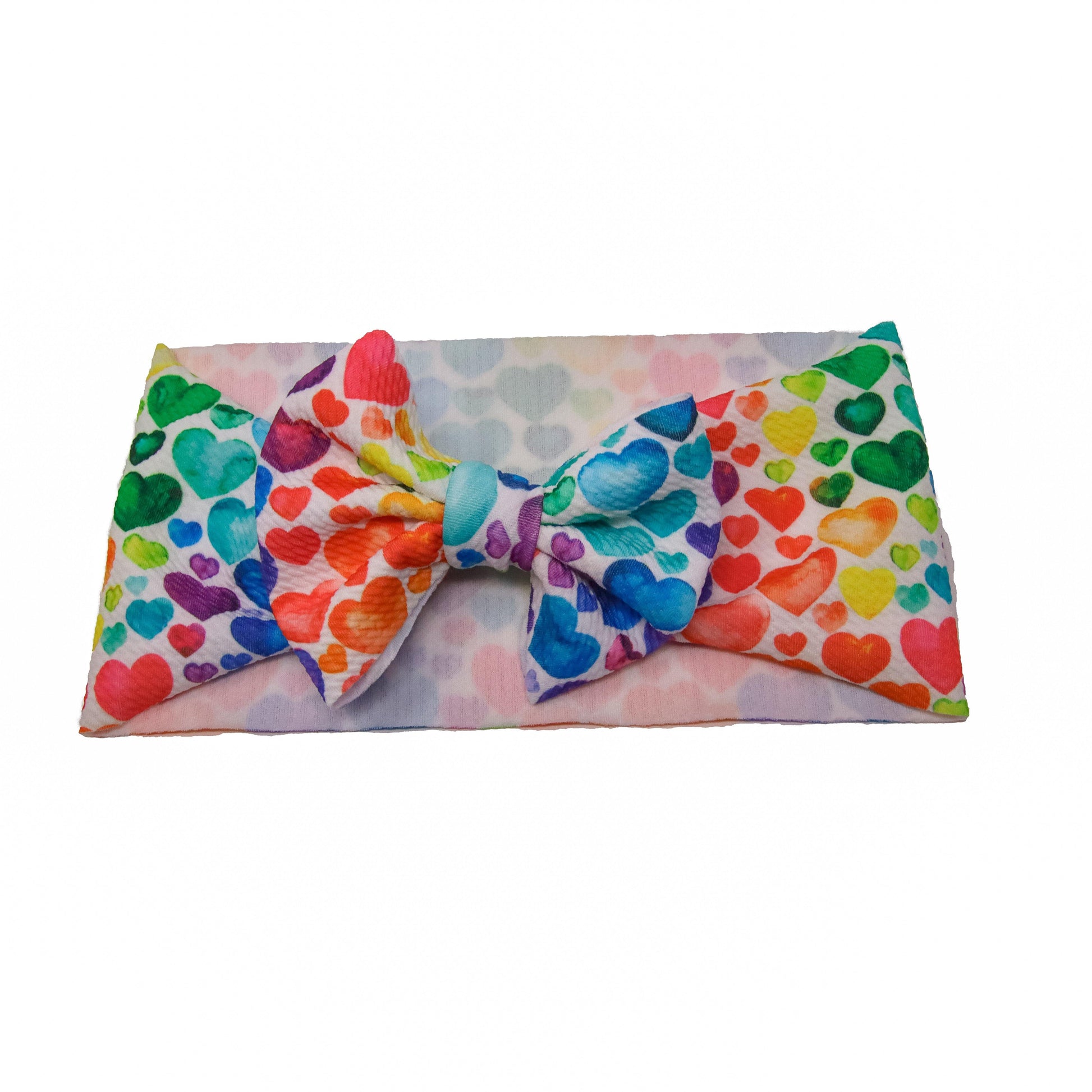 5 inch Multicolor Hearts Fabric Bow Headwrap
