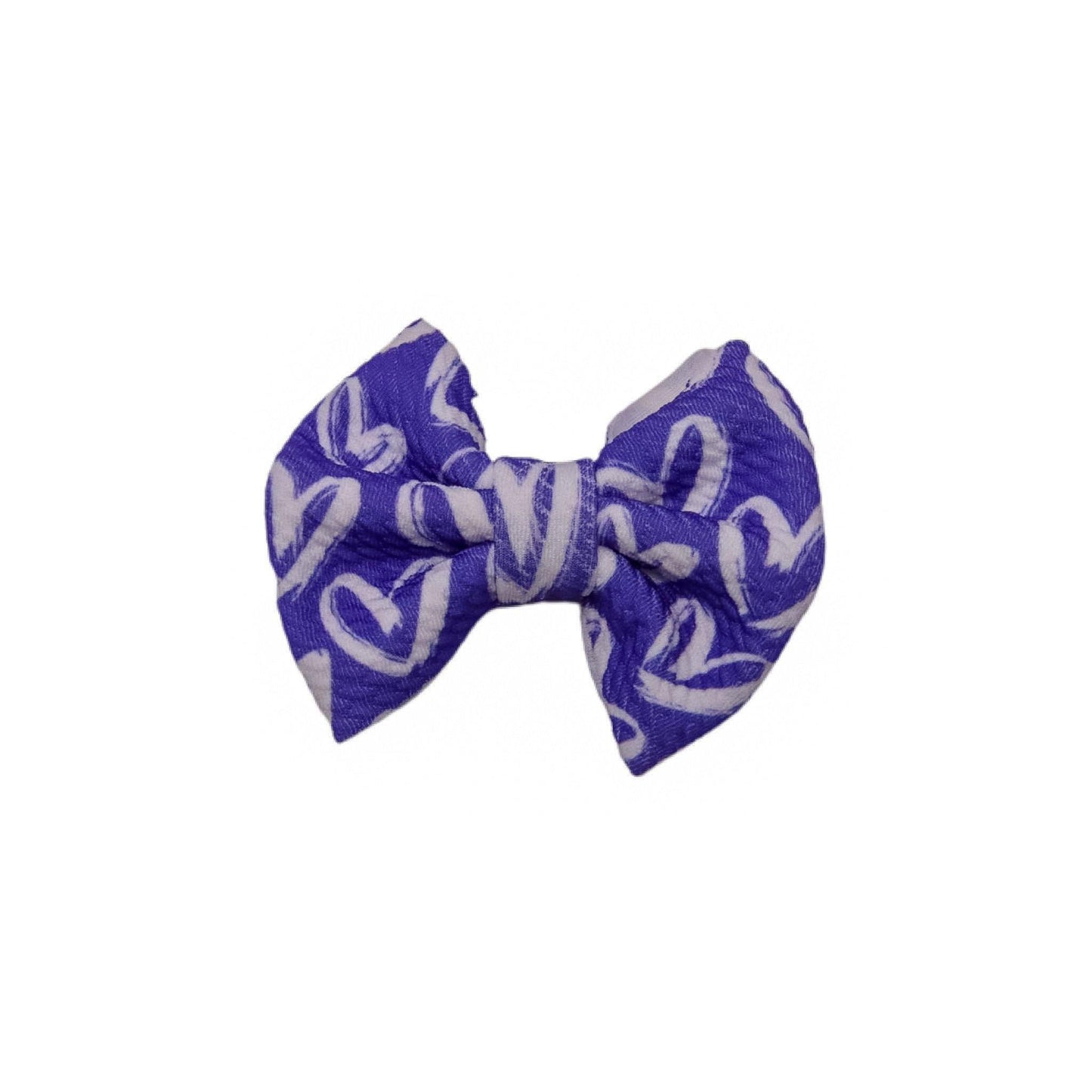 White Hearts on Purple Fabric Bow 3"