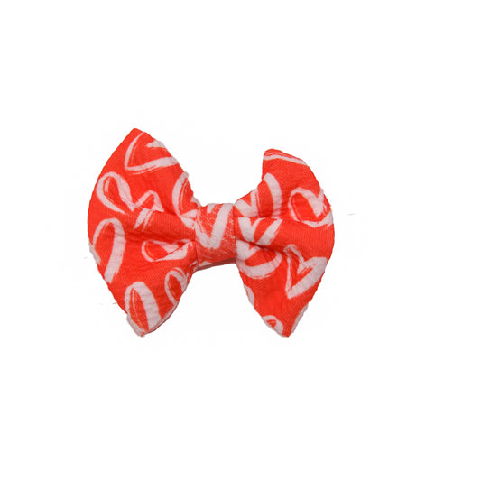 White Hearts on Red Fabric Bow 3"