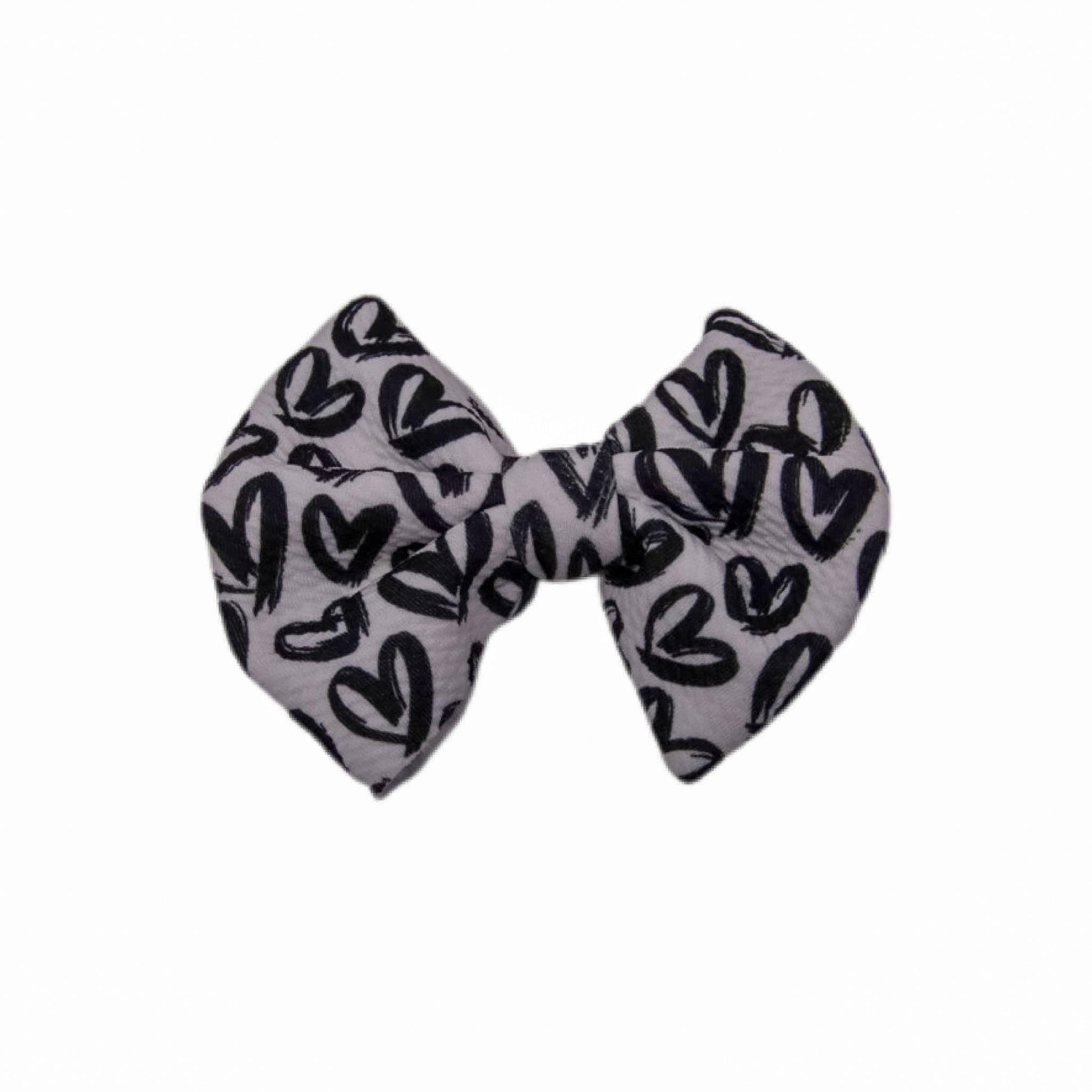 Black Hearts on White Fabric Bow 5"