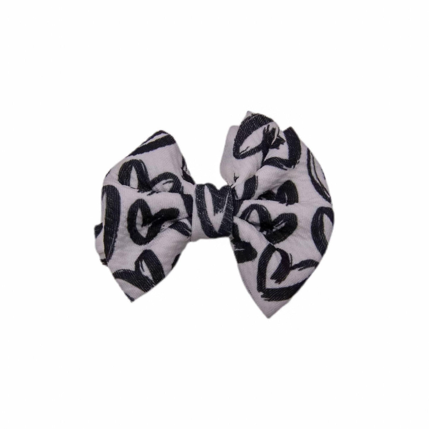 Black Hearts on White Fabric Bow 3"