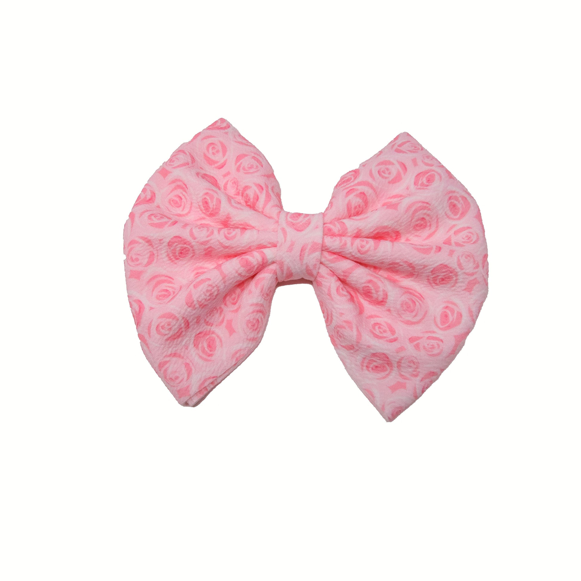 Pink Roses Fabric Bow 7"