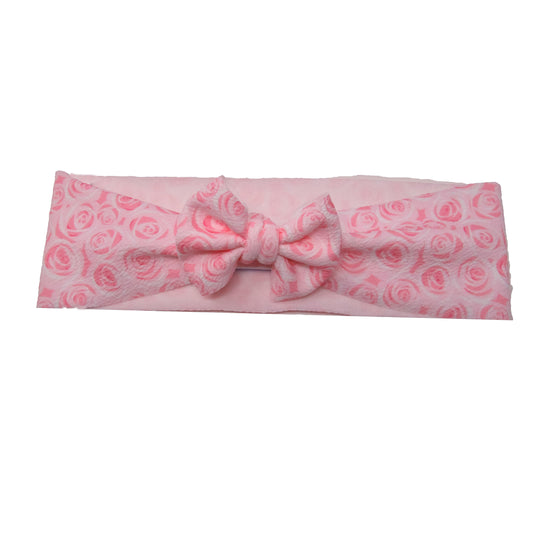 Pink Roses Fabric Bow Headwrap 3"