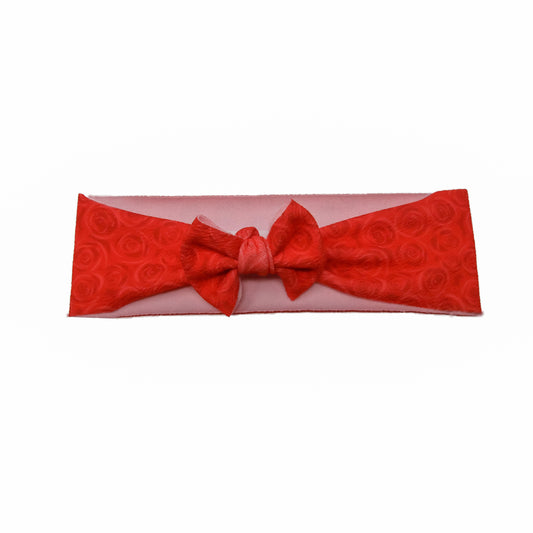 Red Roses Fabric Bow Headwrap 3"