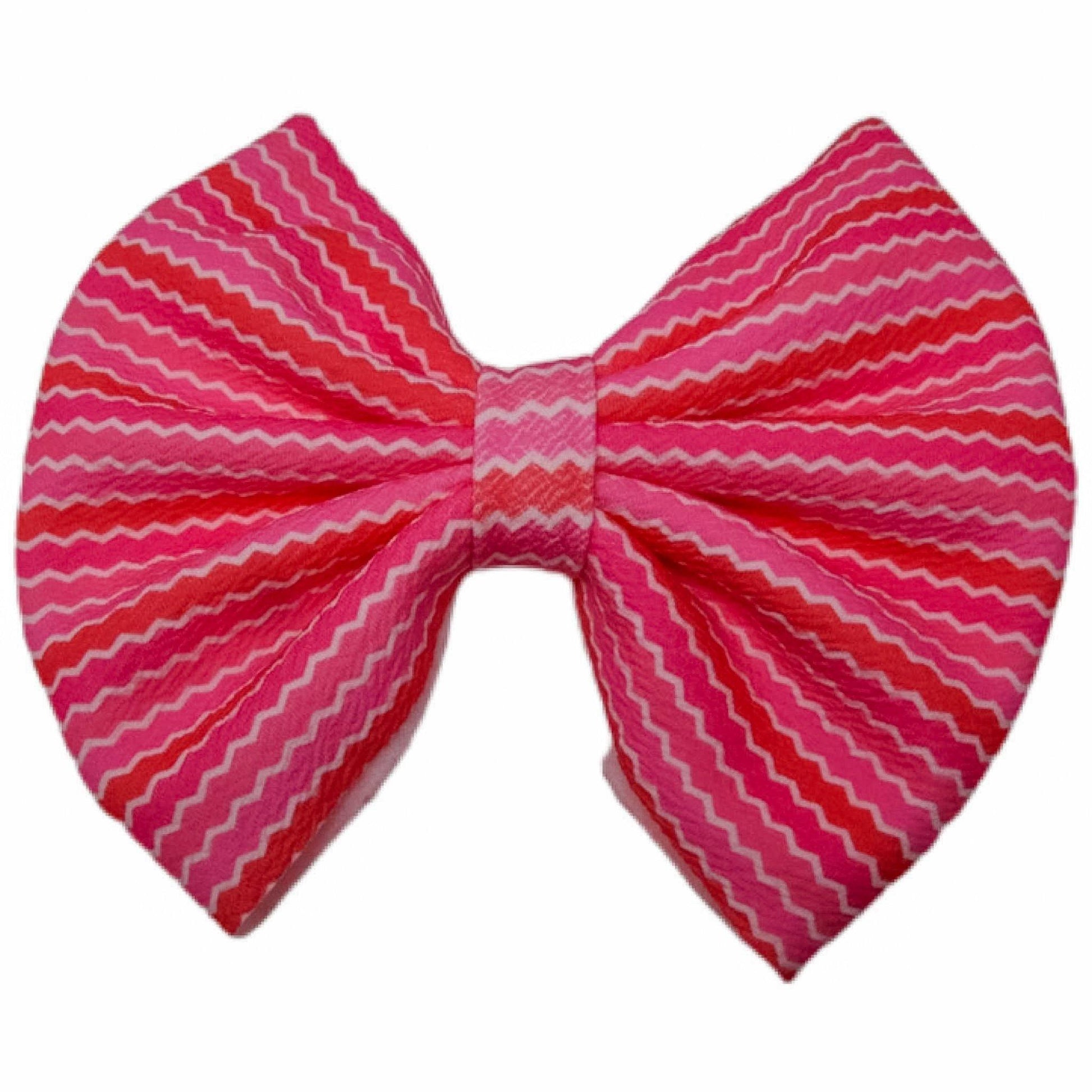 V-Day Stripes Fabric Bow 7"