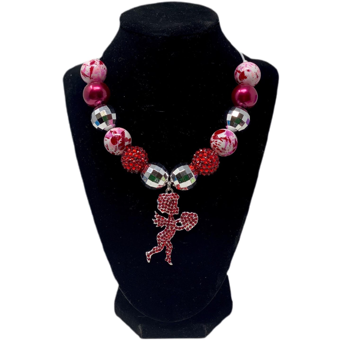 V-Day Bubblegum Necklace with Red Cupid Pendant