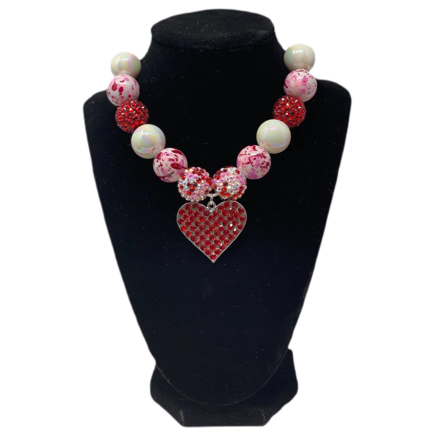 V-Day Bubblegum Necklace with Red Heart Pendant