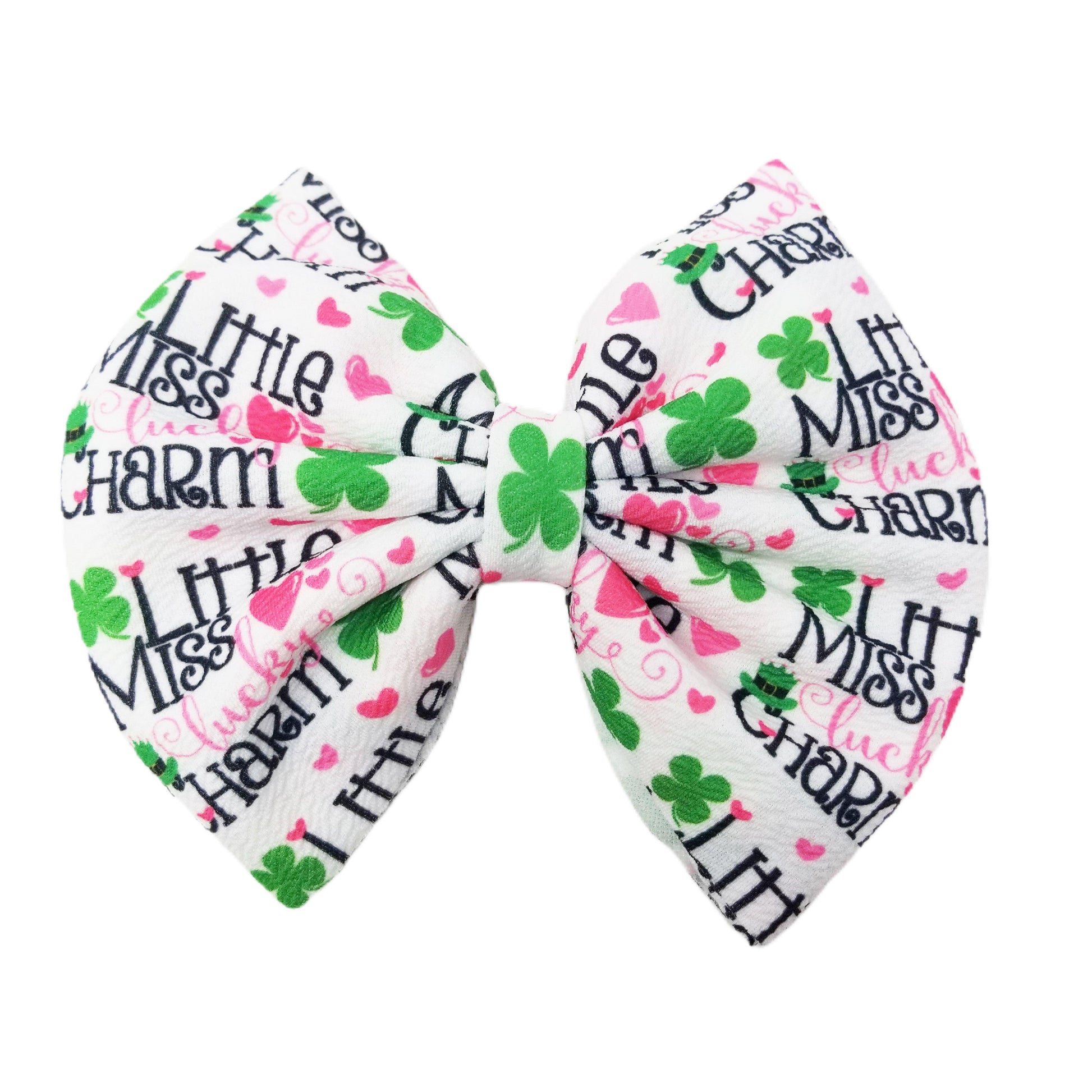 Little Miss Lucky Charm Fabric Bow - Waterfall Wishes