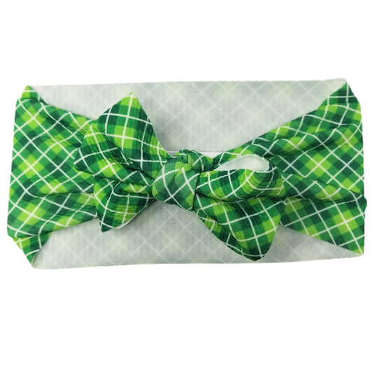 Perfectly Paddy Plaid Fabric Bow Headwrap