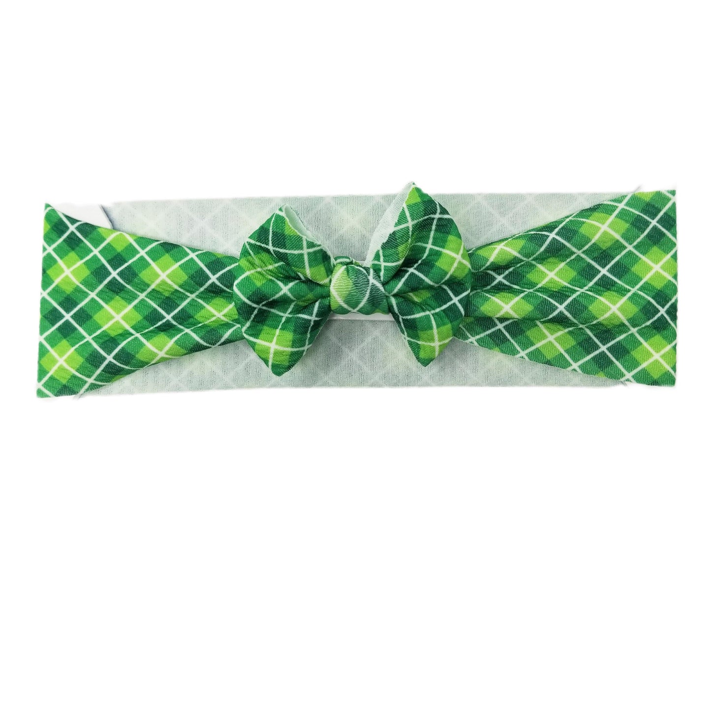 Perfectly Paddy Plaid Fabric Bow Headwrap - Waterfall Wishes