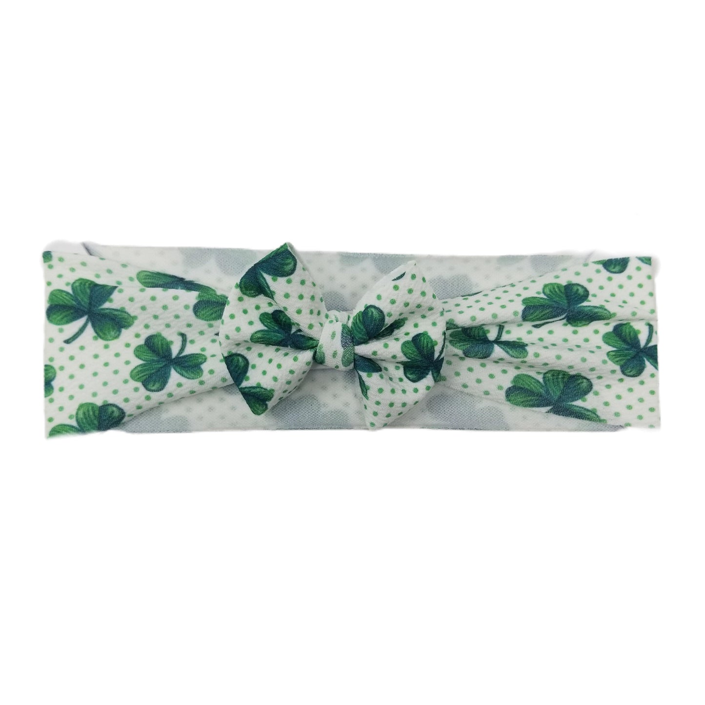 Green Clover Fabric Bow Headwrap - Waterfall Wishes