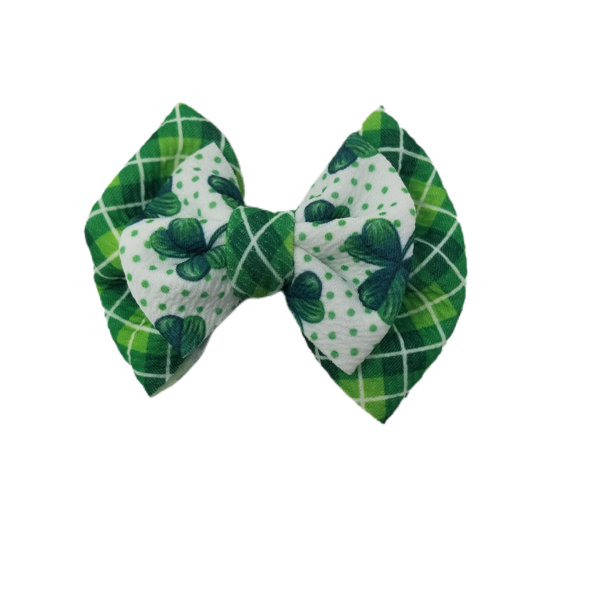 Green Clover Double Stacked Fabric Bow 4"