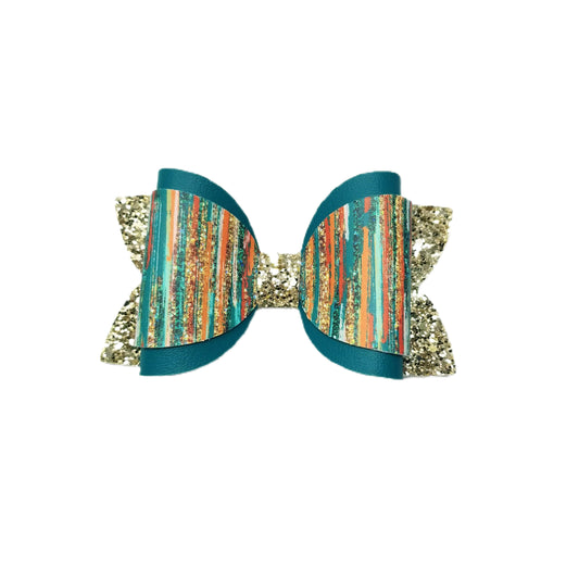 Teal & Gold Brushstrokes Dressed-up Diva Bow 5"