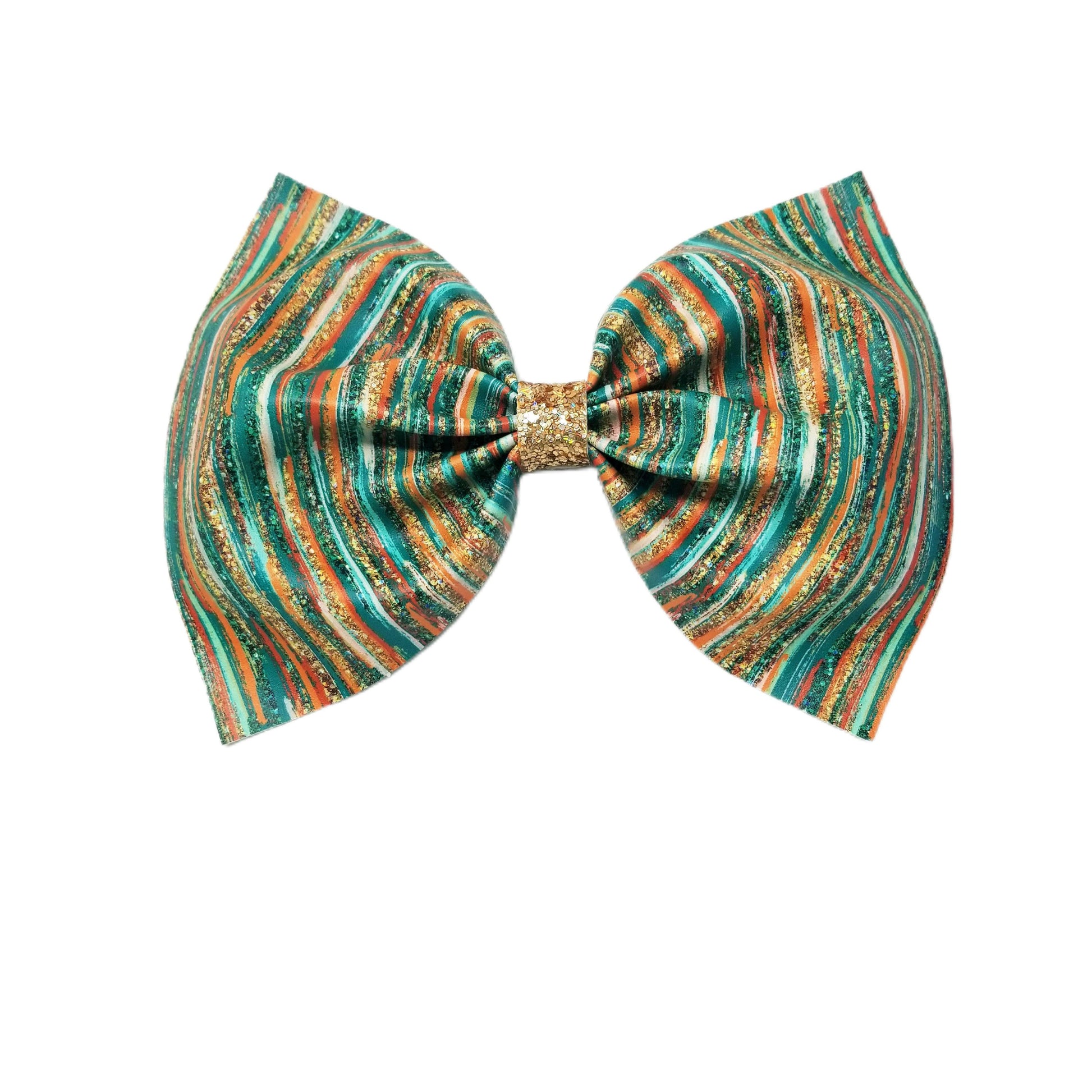 Teal & Gold Brushstrokes Remi Bow 8"