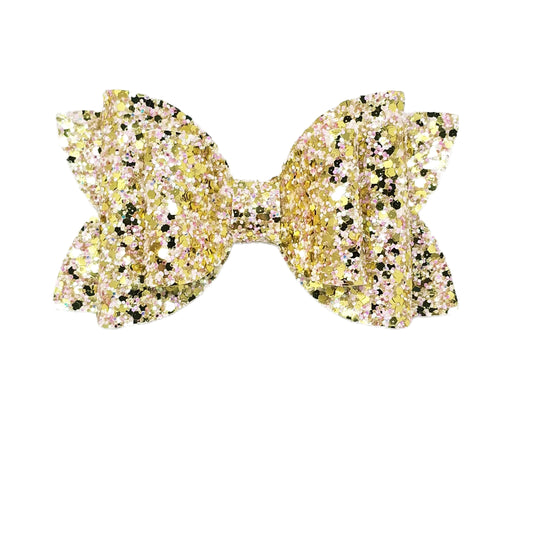 5 inch Pink & Gold Glitter Double Diva Bow