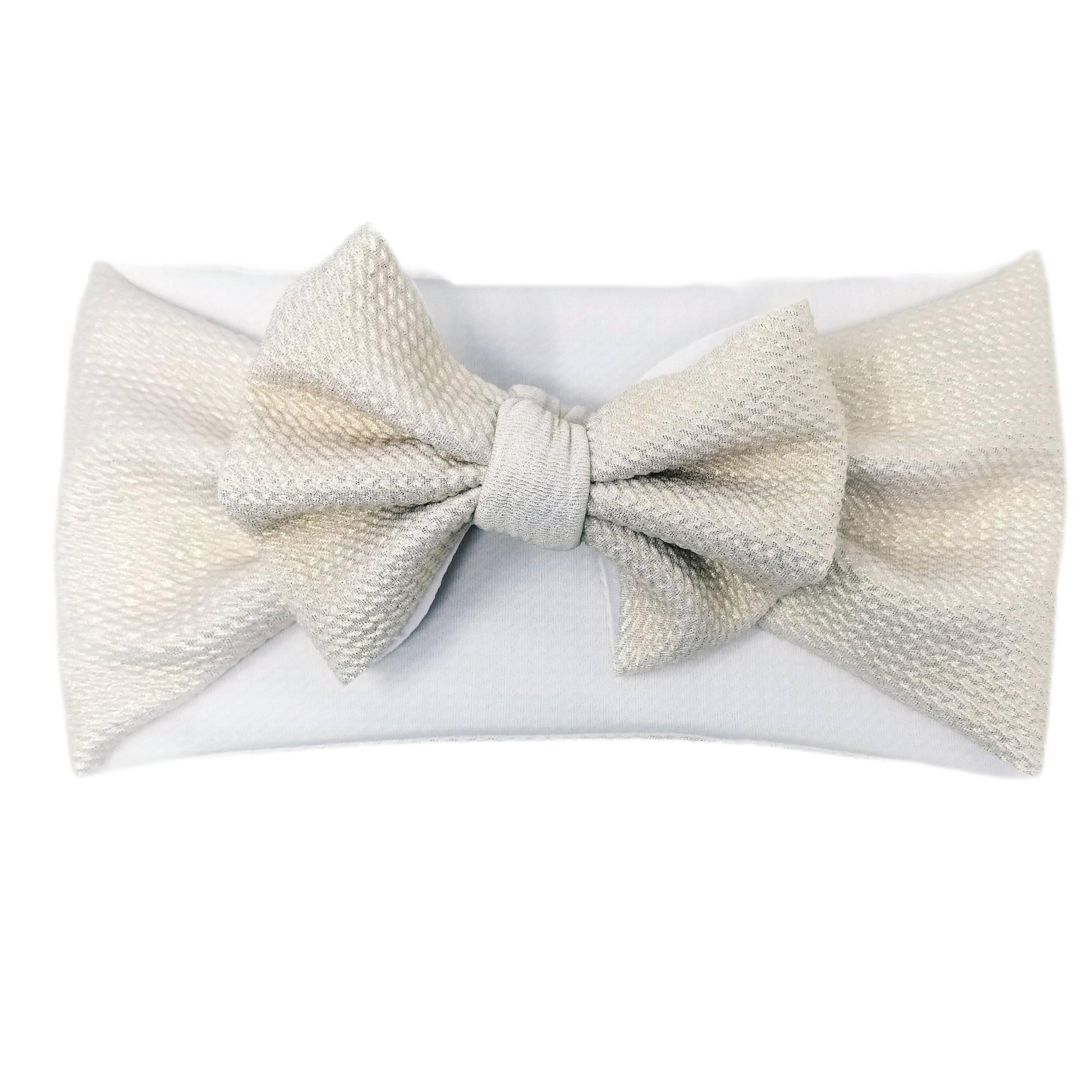 5 inch White Shimmer Fabric Bow Headwrap