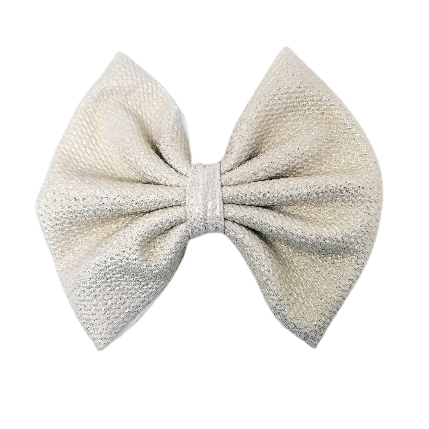 7 inch White Shimmer Fabric Bow