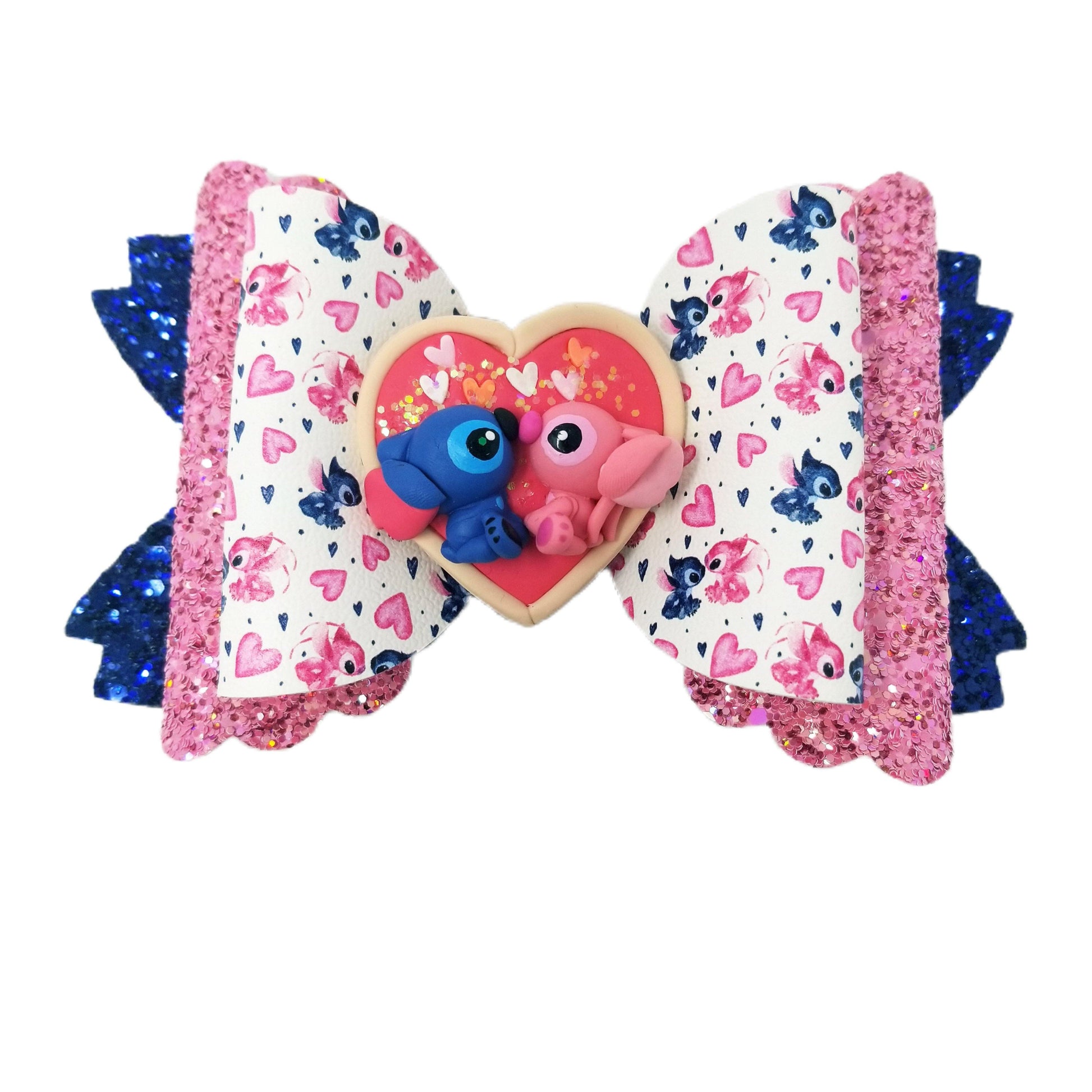 All in Stitches Scalloped Double Daisy Bow with Alien Love Clay 6"