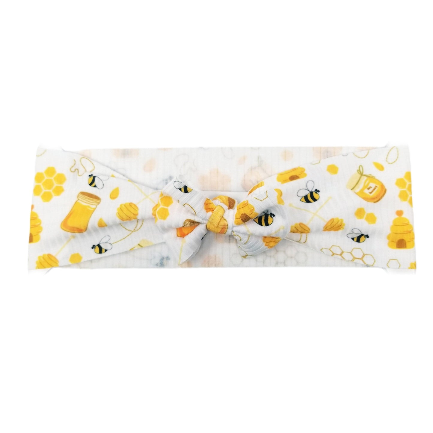 Sweet As Can Bee Rib Knit Fabric Bow Headwrap 3"