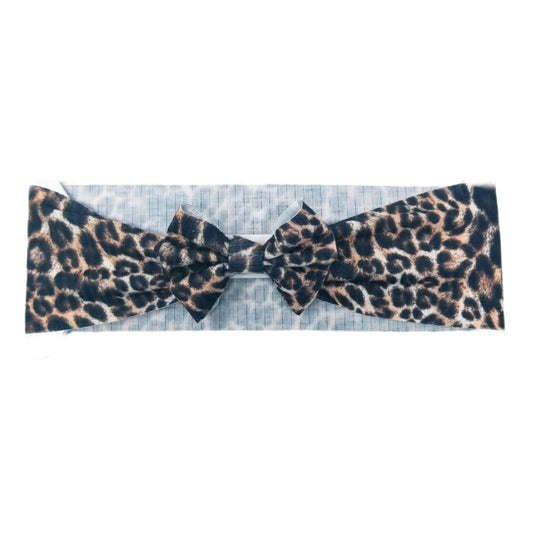 3 inch Leopard Rib Knit Fabric Bow Headwrap