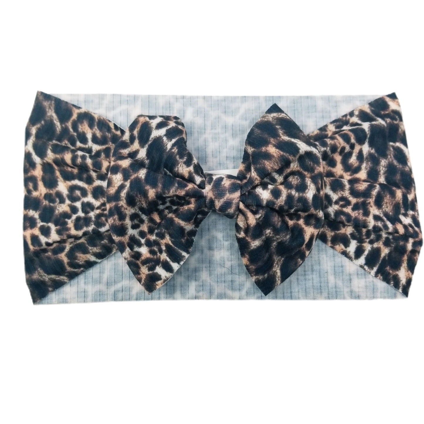 5 inch Leopard Rib Knit Fabric Bow Headwrap