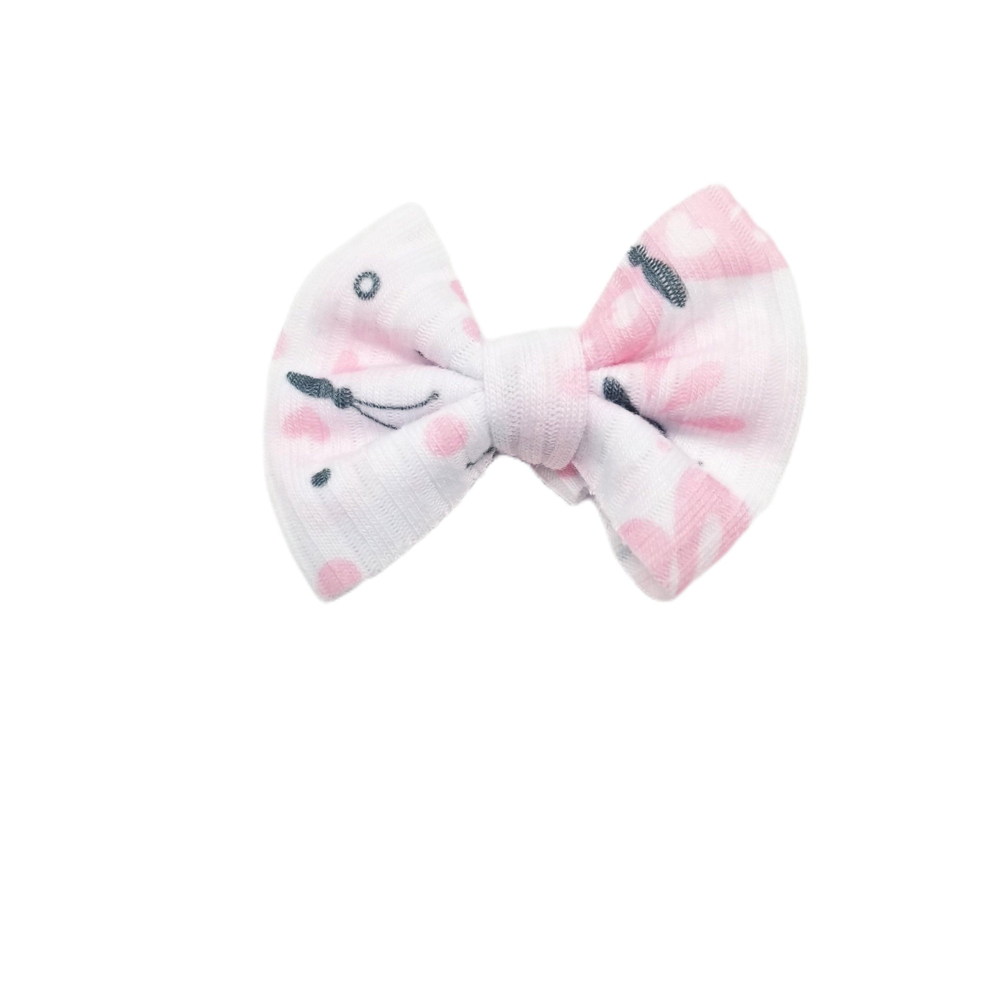 Pink Butterflies Rib Knit Fabric Bow 2" (pair)