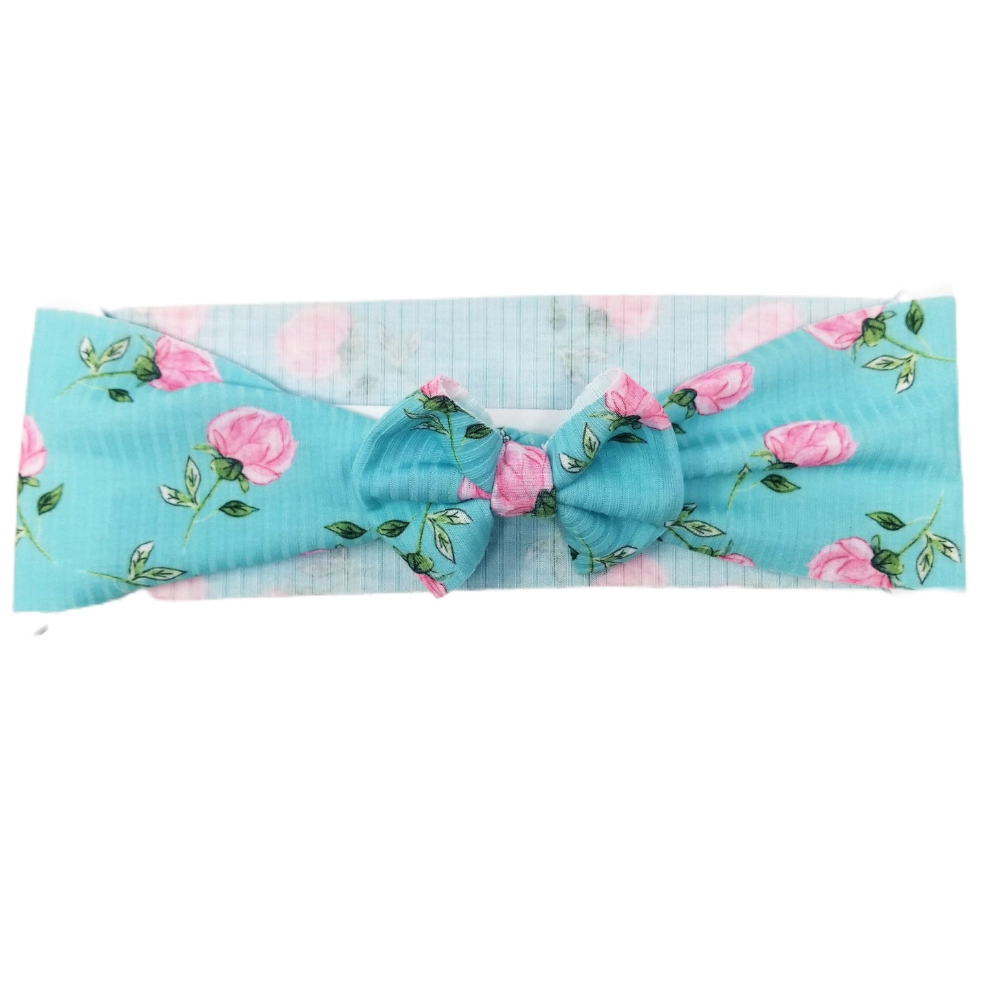 Budding Floral Rib Knit Fabric Bow Headwrap 3"