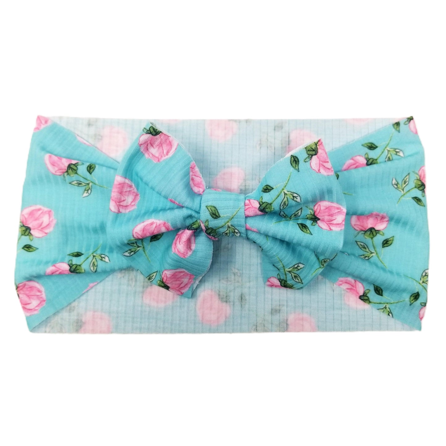 Budding Floral Rib Knit Fabric Bow Headwrap 5"