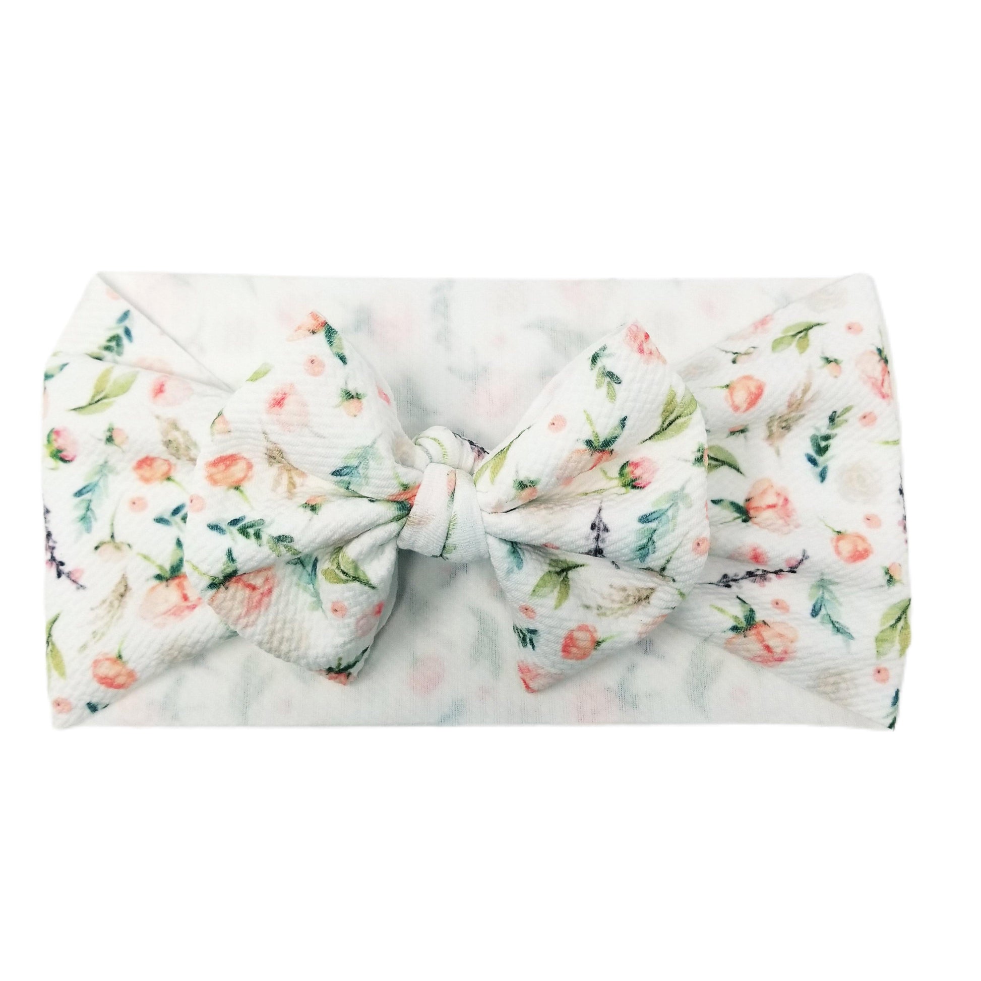Petite Pink Roses Fabric Bow Headwrap 5"