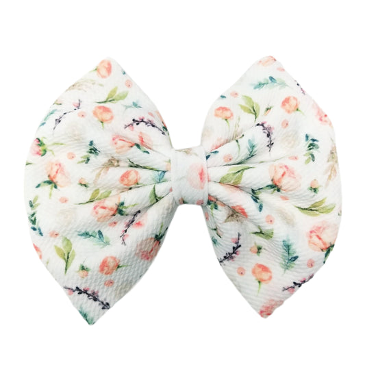 Petite Pink Roses Fabric Bow 7"