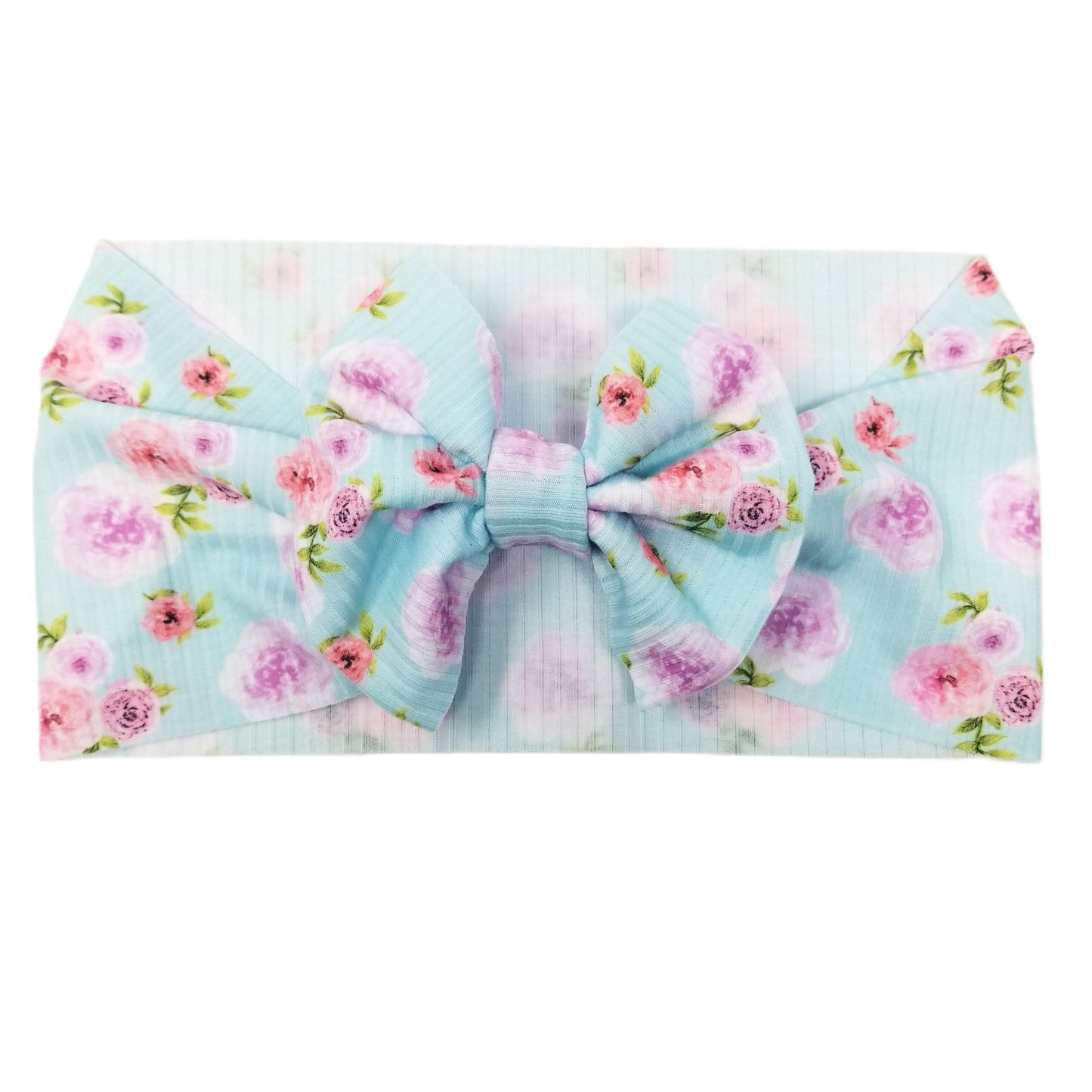 Tea Party Rib Knit Fabric Bow Headwrap 5"