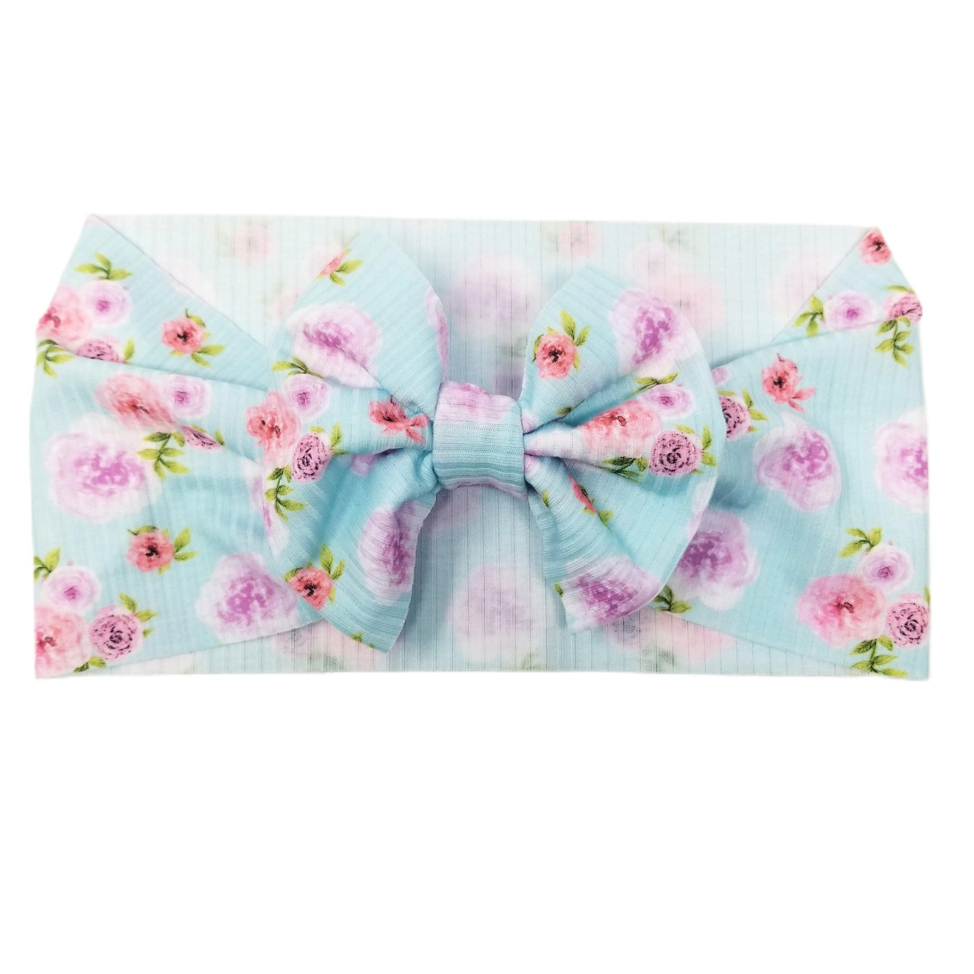 Tea Party Rib Knit Fabric Bow Headwrap 5"