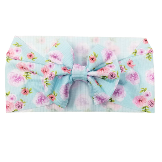 Tea Party Rib Knit Fabric Bow Headwrap 5"