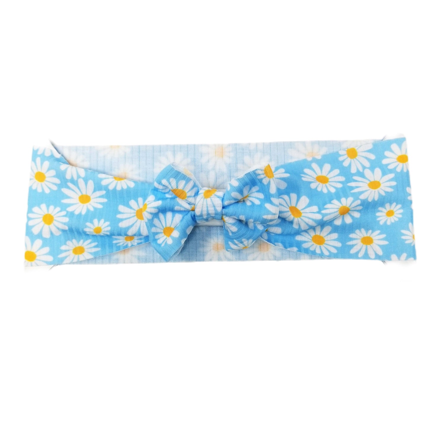 Dancing Daisies Rib Knit Fabric Bow Headwrap 3"