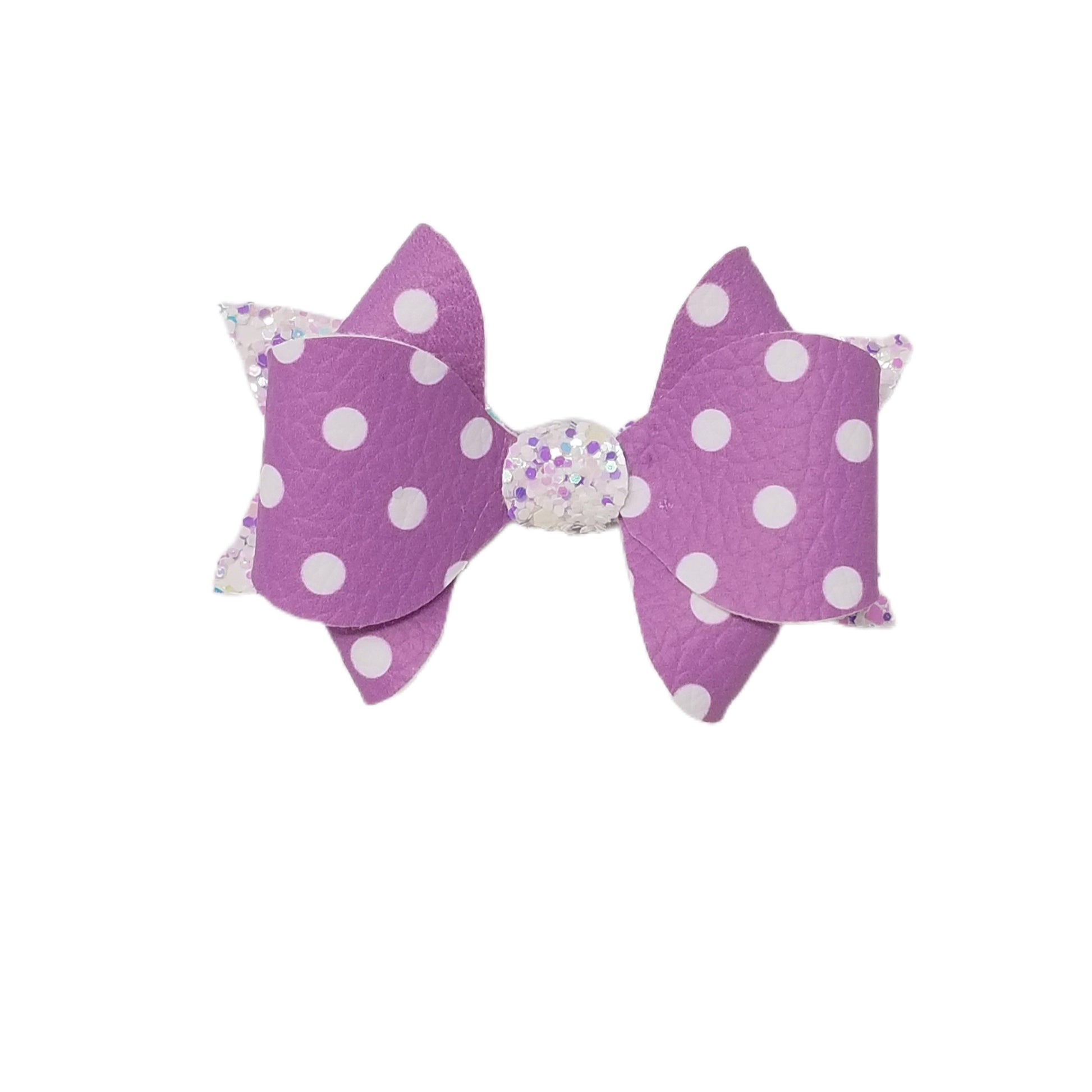 2.5 inch White Polka-dot on Purple Mini Franchi Bow (pair)