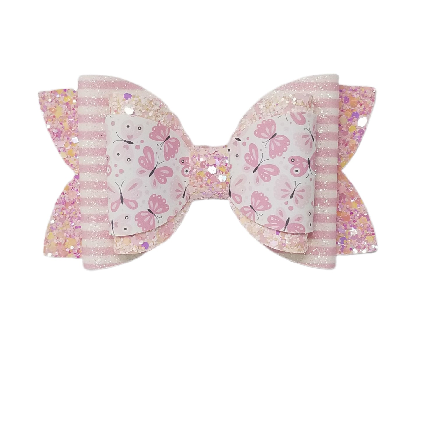 Pink Butterflies Dressed-up Double Diva Bow 5"