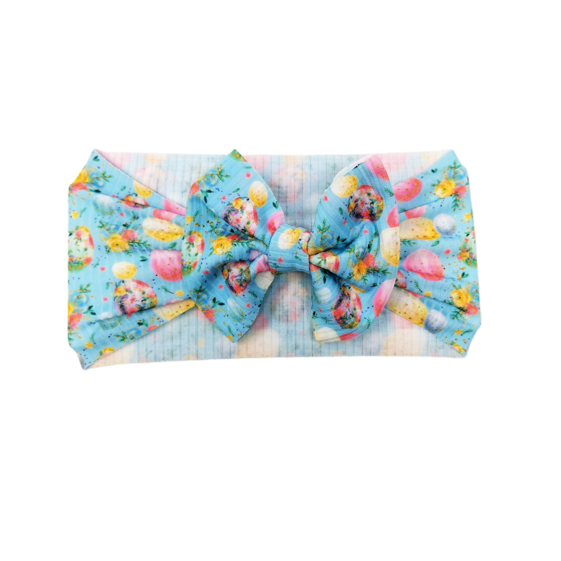Pastel Eggs Rib Knit Fabric Bow Headwrap 5"