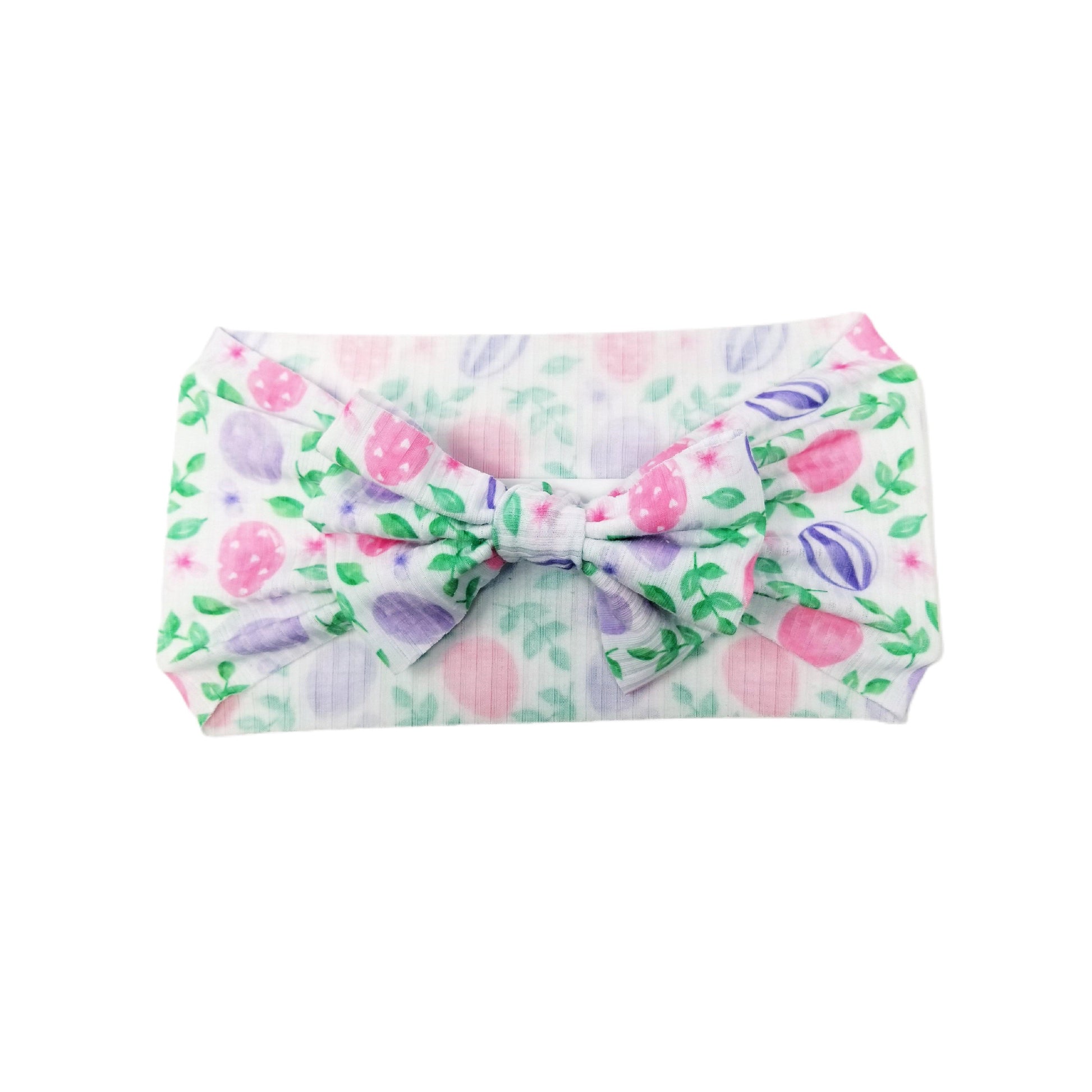 Pink & Purple Eggs Rib Knit Fabric Bow Headwrap 5"