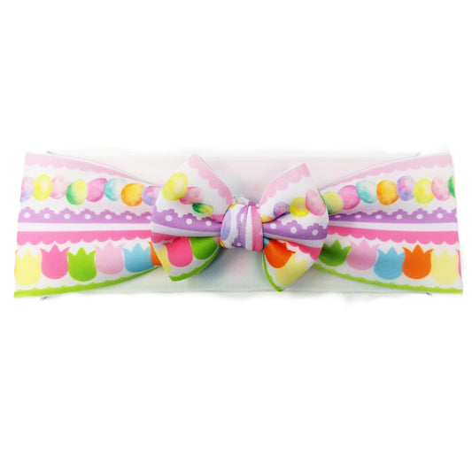 Easter Stripe Puffy Fabric Bow Headwrap 3"