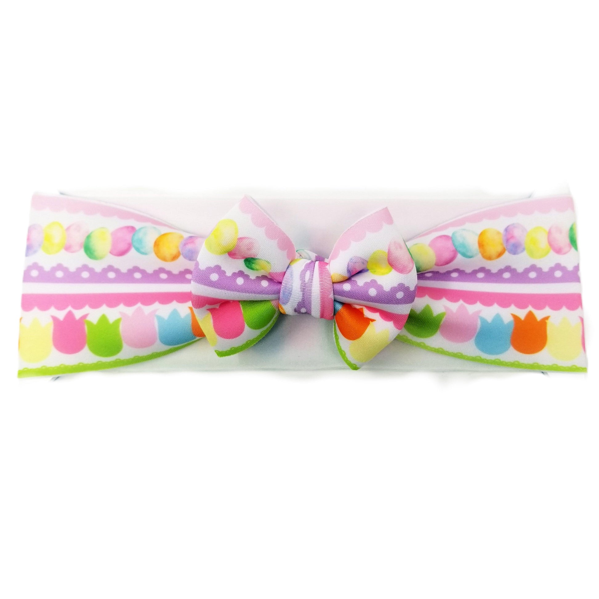 Easter Stripe Puffy Fabric Bow Headwrap 3"