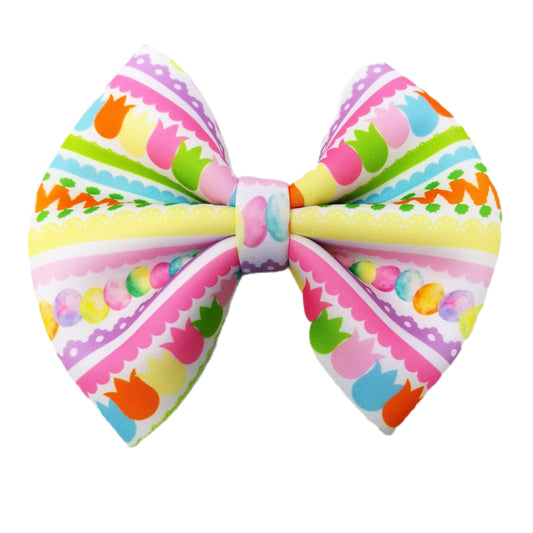 Easter Stripe Puffy Fabric Bow 7"