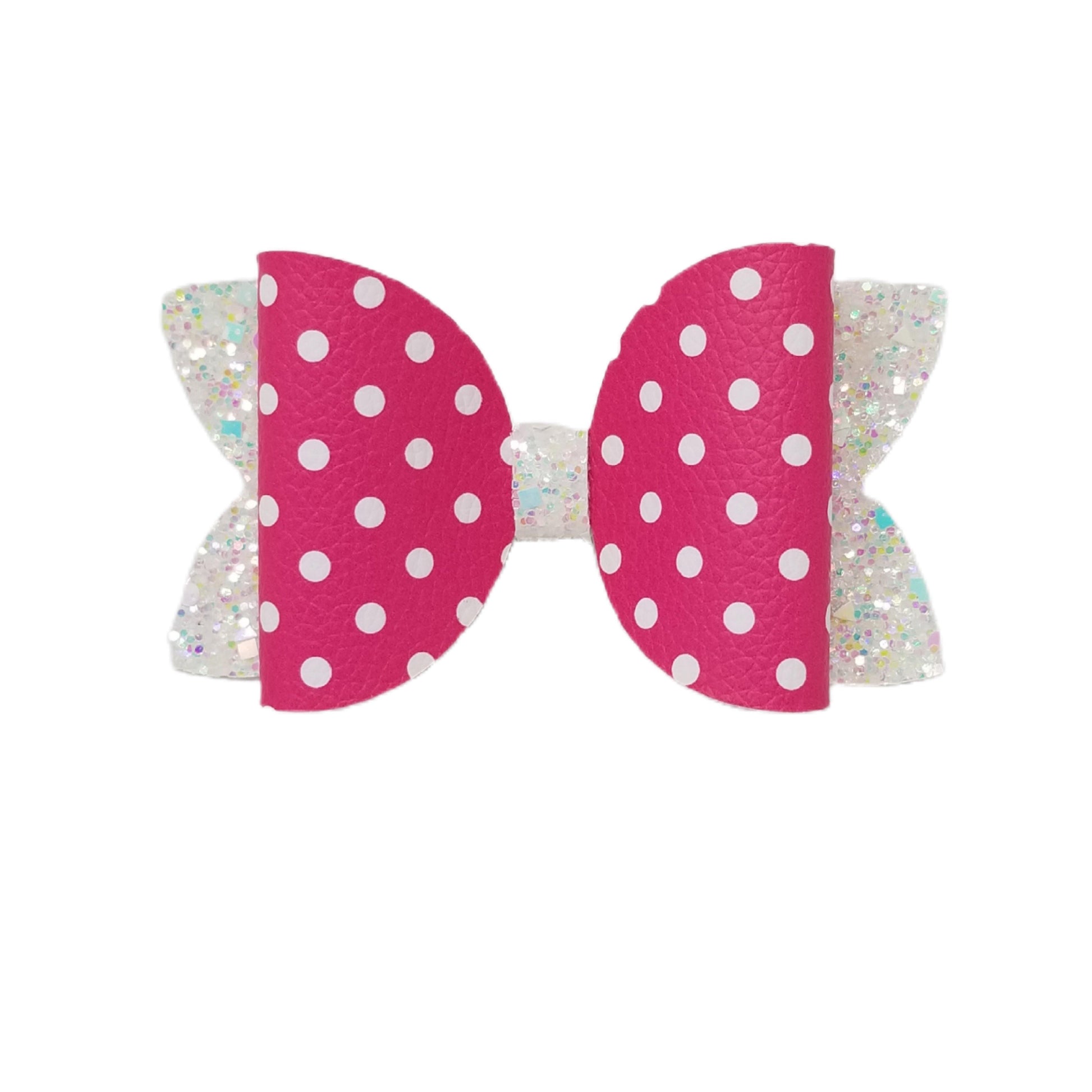 4 inch White Polka-dots on Hot Pink Diva Bow