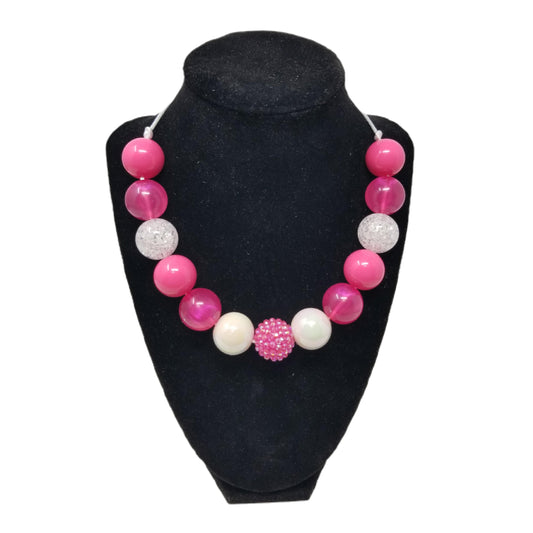 White Polka-dots on Hot Pink Bubblegum Necklace