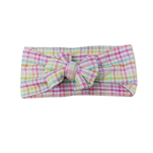 Easter Plaid Braid Knit Fabric Bow Headwrap 4"