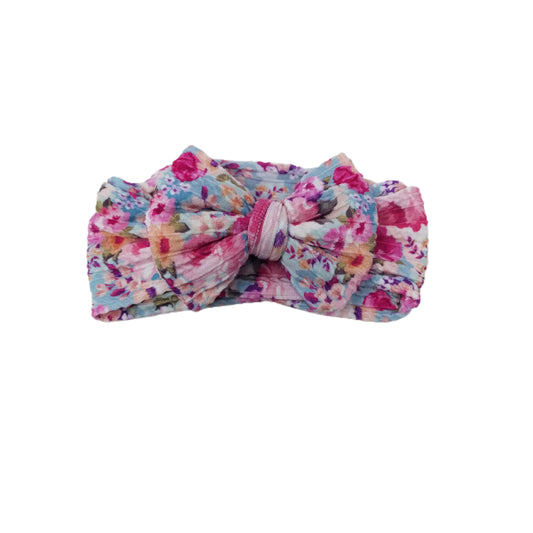 Spring Floral Braid Knit Fabric Bow Headwrap 4"